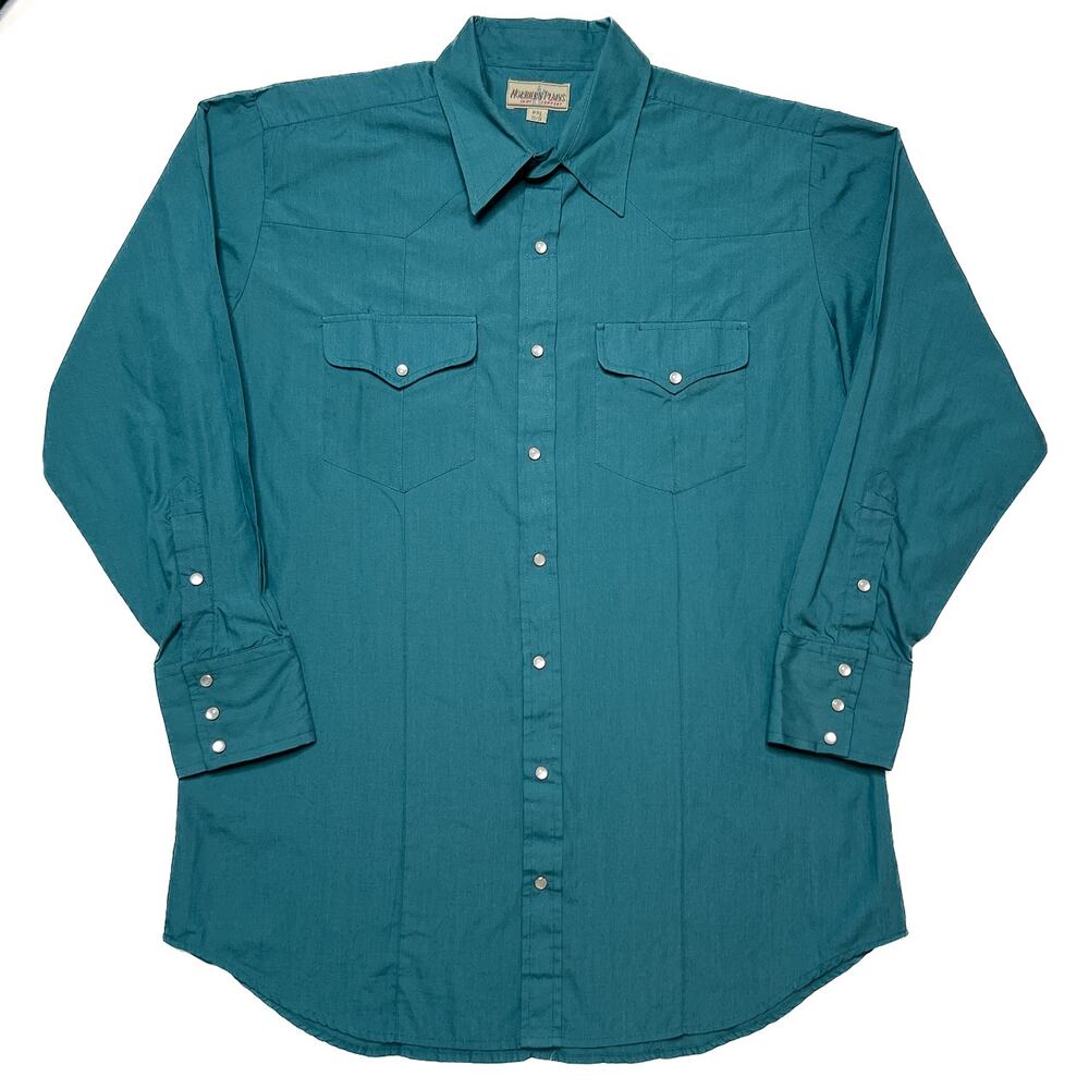 Northern Plains Shirt Company Vintage Pearl Snap Western Shirt Teal Men's 16 33